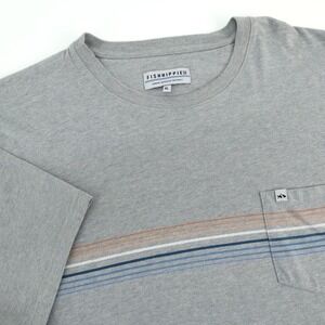 Fish Hippie Co. Men's XL Gray Striped Pocket‎ Crew Neck Short Sleeve T-Shirt